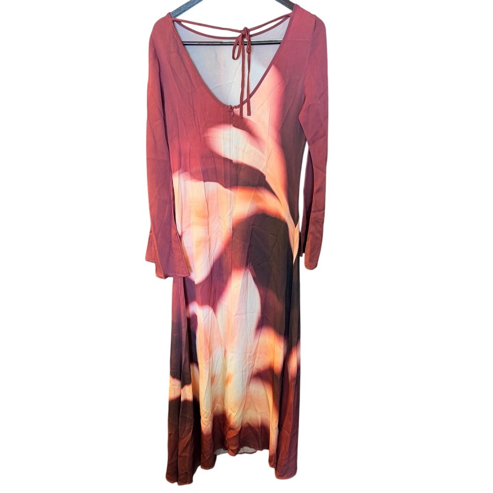 The Wolf Gang Leona Maxi Dress Med Long Sleeve Floral Lily Burgundy Boho Chic